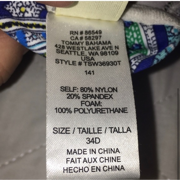 Relax by Tommy Bahama Blue Paisley Bikini Top Sz 34D NWT - Picture 5 of 6